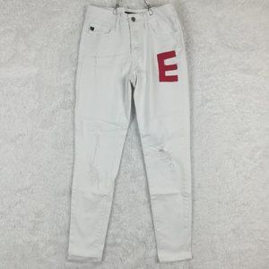 Kancan Womens Jeans Skinny Denim White Ripped Patched E Red Mid‎ Rise 26